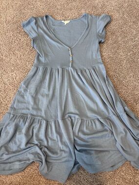 Soft' Blue Tiered Short Sleeve Dress